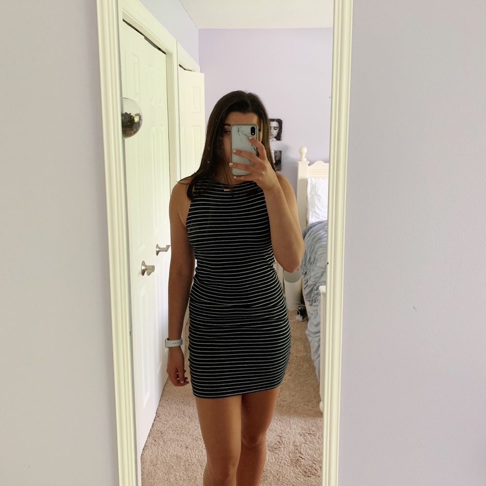 H&M casual striped tight dress black/white striped